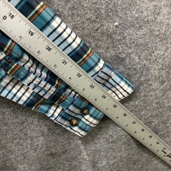 L.L. Bean Flannel Shirt Womens XL Blue White Plaid Teal Long Sleeve - Picture 9 of 9